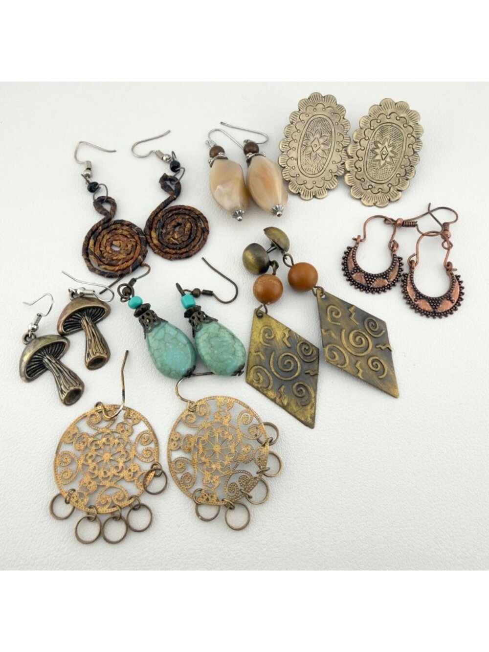 Boho Mixed Earring Lot Mixed Metal Dangle Drop Festival Artisan Southwest